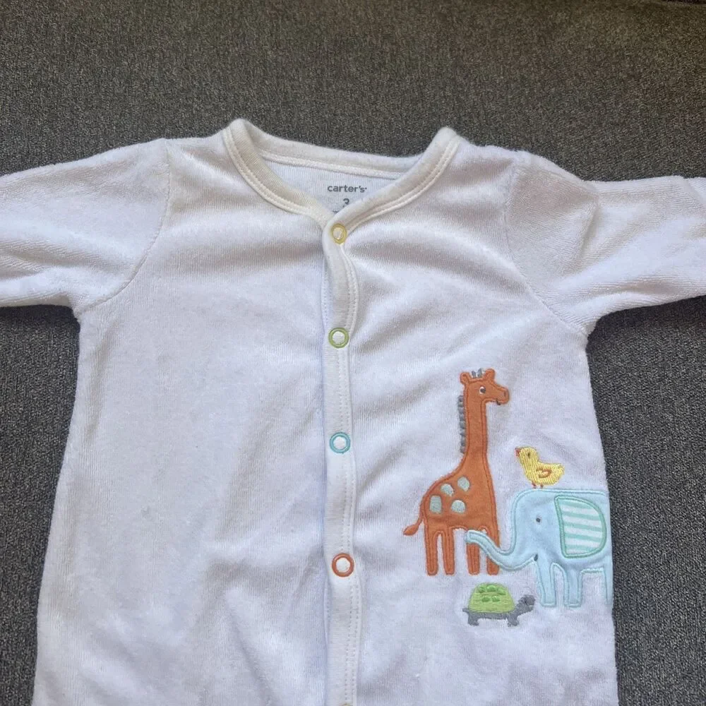 Carters Boys Size‎ 3 Months Romper One Piece Footsie White Snap UP Long Sleeve